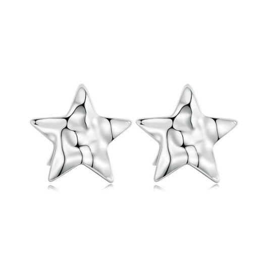 S925 Sterling Silver Pleated Texture Five-pointed Star Women Earrings My Store