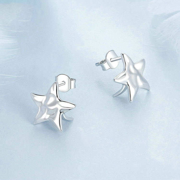 S925 Sterling Silver Pleated Texture Five-pointed Star Women Earrings My Store