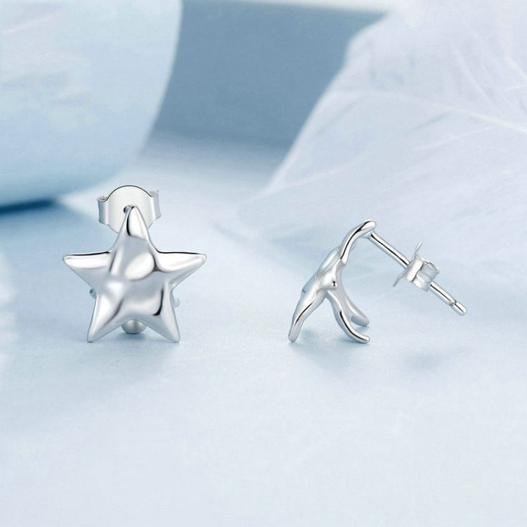 S925 Sterling Silver Pleated Texture Five-pointed Star Women Earrings My Store