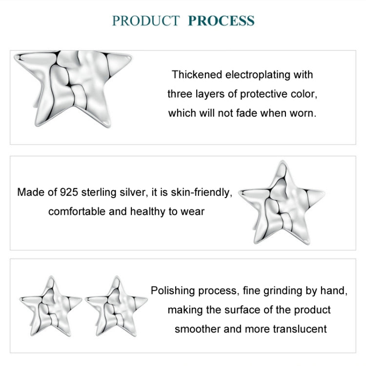 S925 Sterling Silver Pleated Texture Five-pointed Star Women Earrings My Store