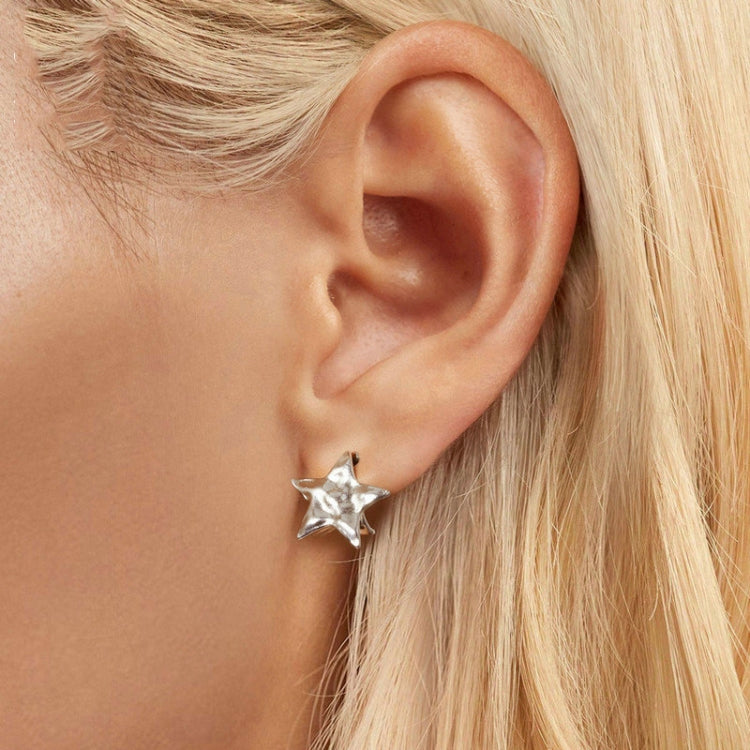 S925 Sterling Silver Pleated Texture Five-pointed Star Women Earrings My Store