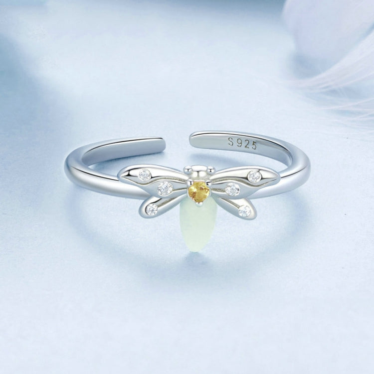 S925 Platinum-plated Sterling Silver Luminous Bee Open Adjustable Ring My Store