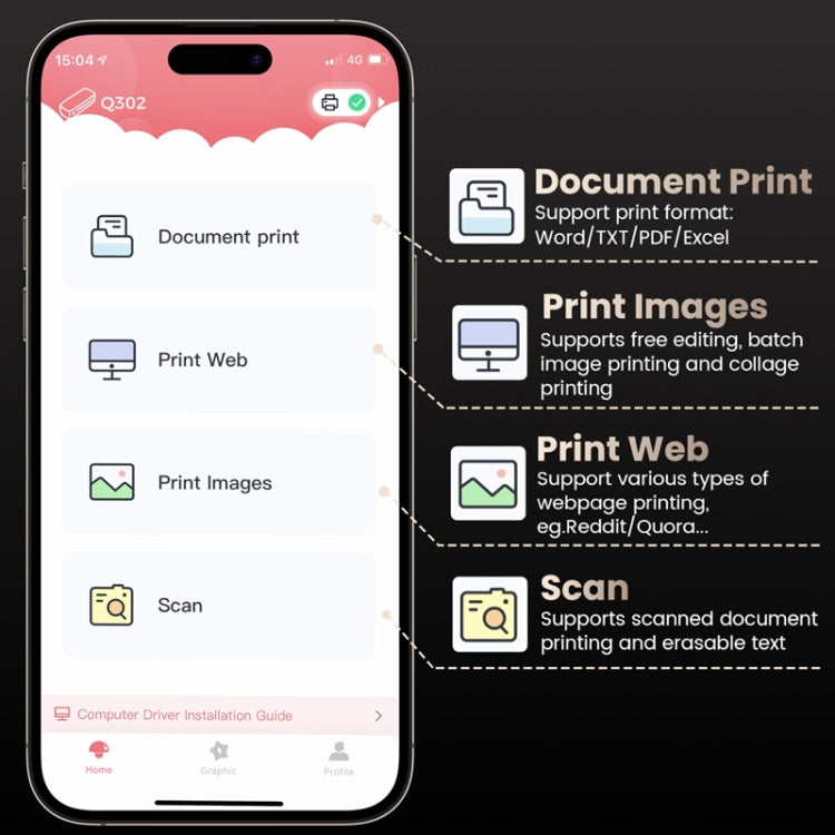 Phomemo Q302 300dpi Wifi Wireless Bluetooth Thermal Printer Support Multi-Size Thermal Paper - Reluova