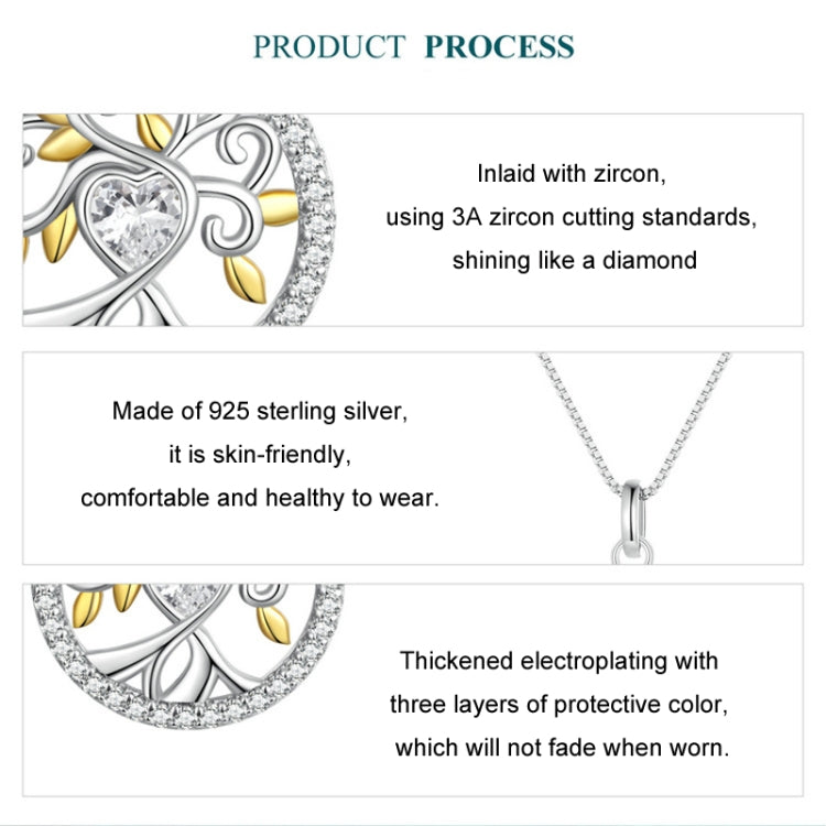 S925 Sterling Silver Zircon Gold Plated Tree Of Life Necklace