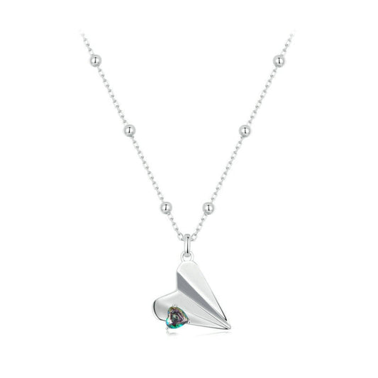 S925 Sterling Silver Paper Airplane Necklace Valentine Day Platinum-plated Jewelry My Store