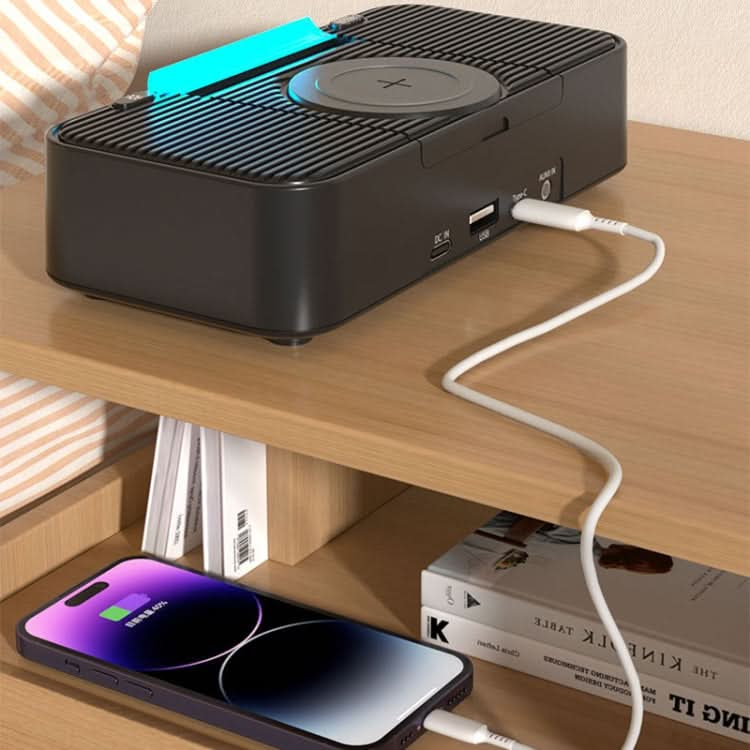 Digital Alarm Clock Wireless Charger Bluetooth Speaker RGB Night Light Cell Phone Stand