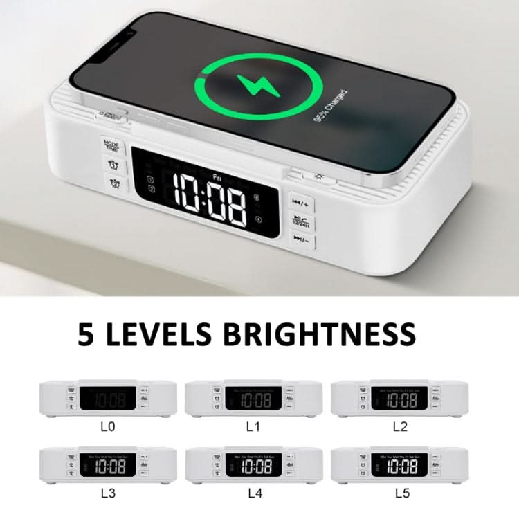 Digital Alarm Clock Wireless Charger Bluetooth Speaker RGB Night Light Cell Phone Stand