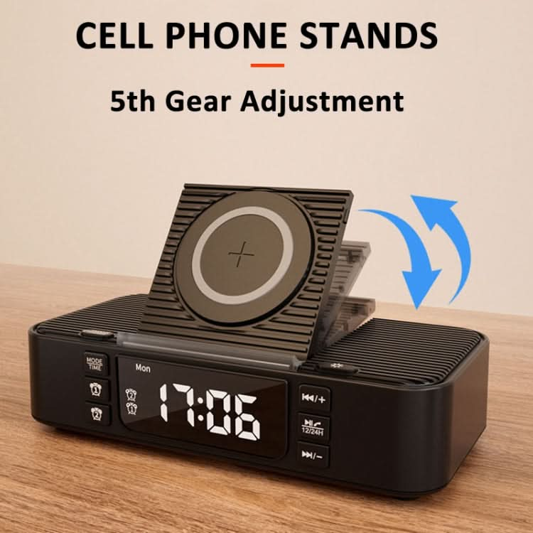 Digital Alarm Clock Wireless Charger Bluetooth Speaker RGB Night Light Cell Phone Stand