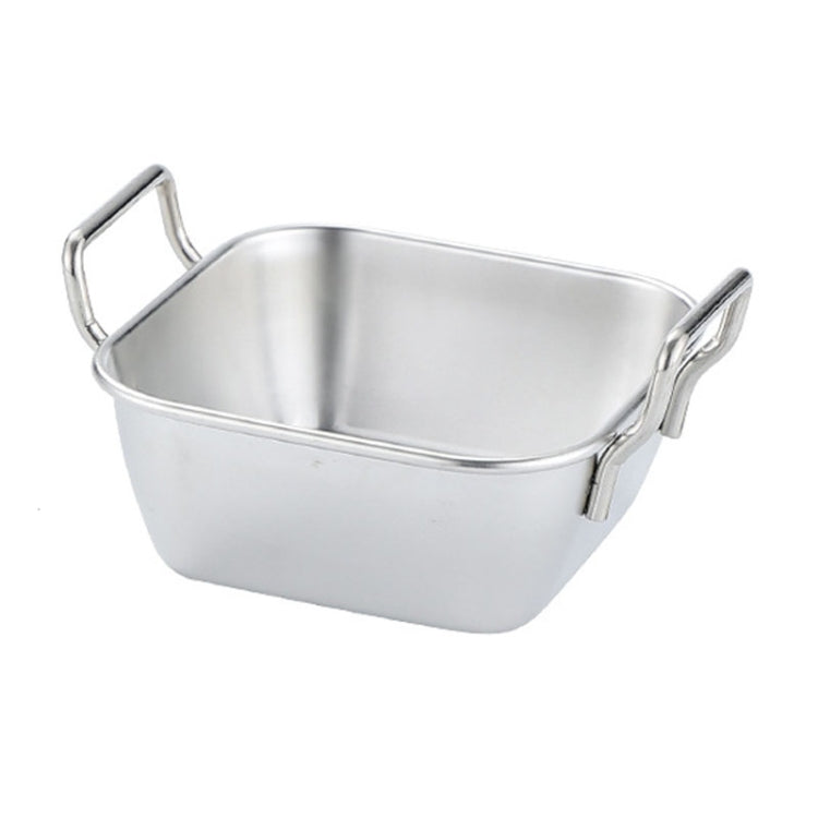 304 Stainless Steel With Double Ear Snack Tray Fried Chicken Chips Cold Dishes Candy Snacks Tray, Size: Small Square (Silver)-Reluova