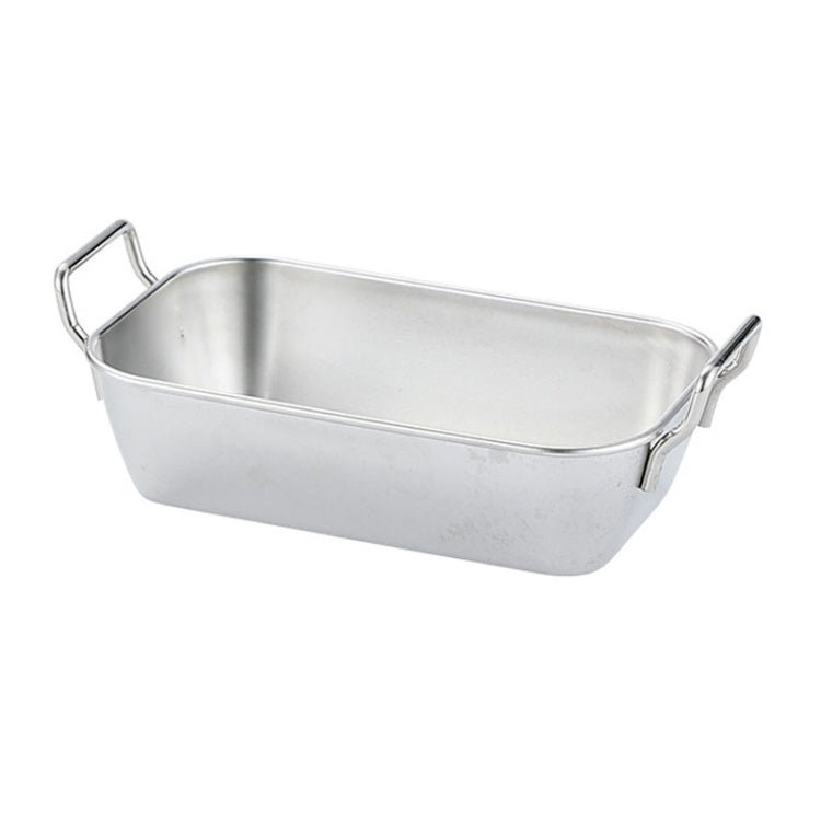 304 Stainless Steel With Double Ear Snack Tray Fried Chicken Chips Cold Dishes Candy Snacks Tray, Size: Large Square (Silver)-Reluova