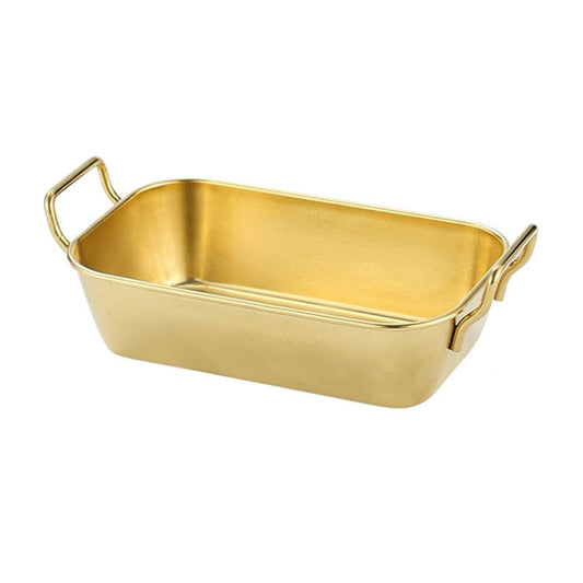 304 Stainless Steel With Double Ear Snack Tray Fried Chicken Chips Cold Dishes Candy Snacks Tray, Size: Large Square (Gold)-Reluova