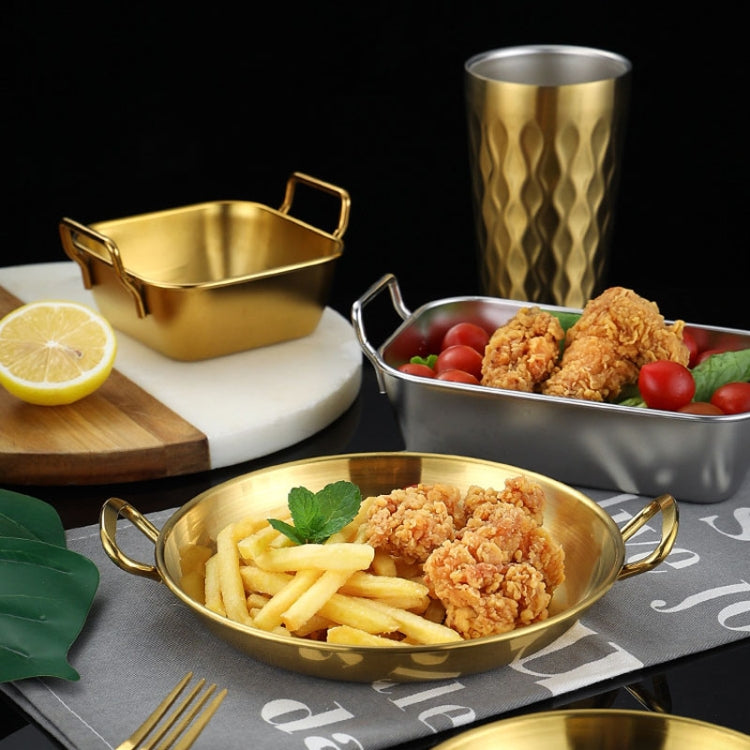 304 Stainless Steel With Double Ear Snack Tray Fried Chicken Chips Cold Dishes Candy Snacks Tray, Size: 17cm Round (Gold)-Reluova