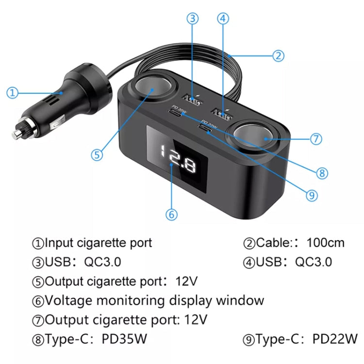 One To Four PD+QC Car Cigarette Lighter Multi-Port Mobile Phone Charger