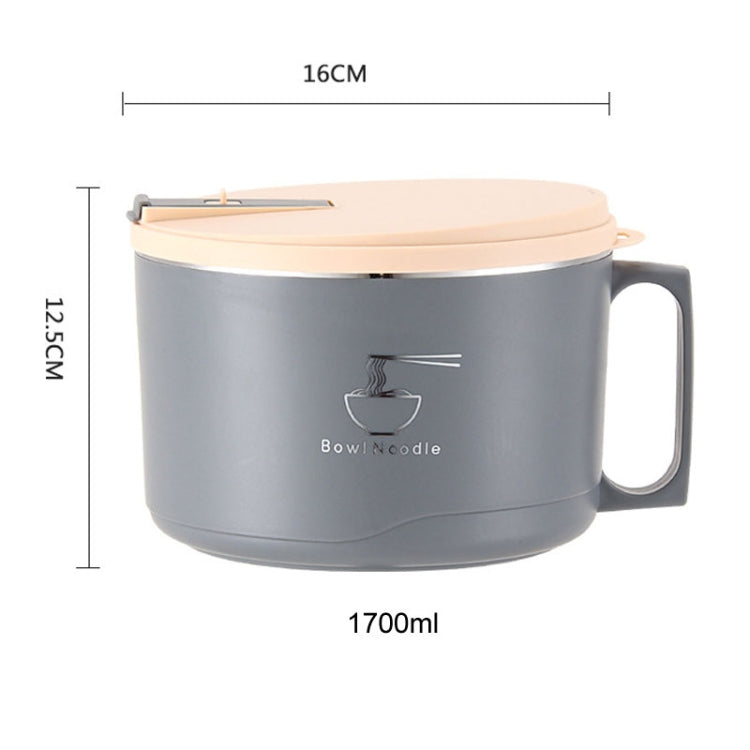 304 Stainless Steel Insulated Rice Bowl Dormitory Student Instant Noodle Bowl With Lid, Color: 1700ml Grey-Reluova