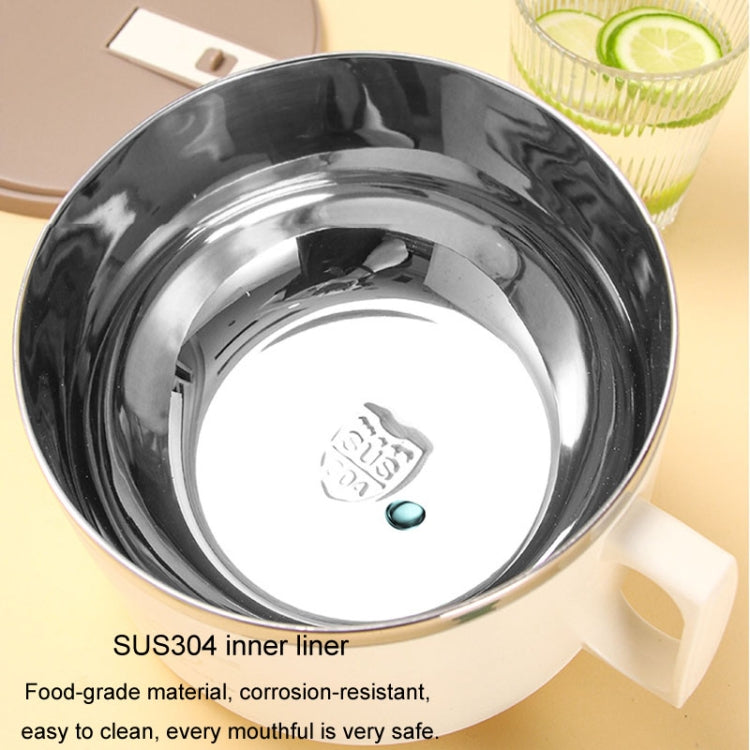 304 Stainless Steel Insulated Rice Bowl Dormitory Student Instant Noodle Bowl With Lid, Color: 1700ml White-Reluova