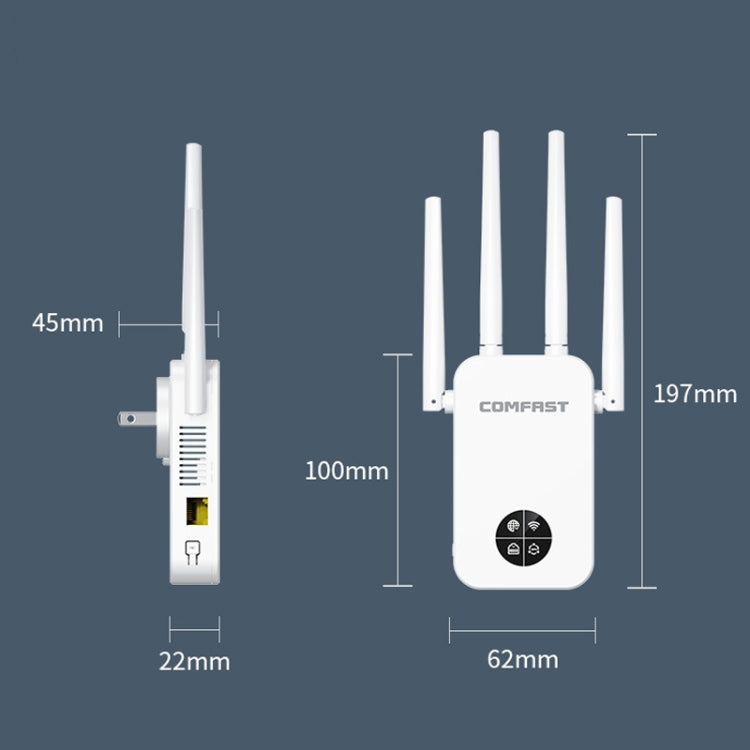 COMFAST 762AC 1200Mbps WiFi Signal Booster Dual Band WiFi Repeater with OLED Display Screen