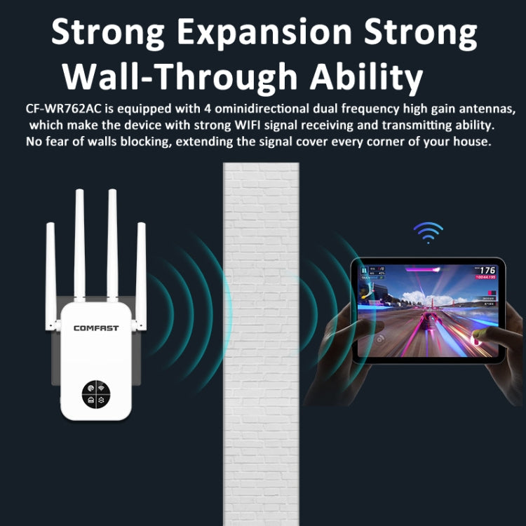 COMFAST 762AC 1200Mbps WiFi Signal Booster Dual Band WiFi Repeater with OLED Display Screen