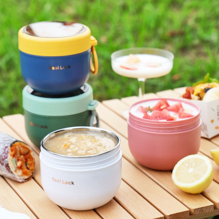 304 Stainless Steel Insulated Soup Bowl Oatmeal Breakfast Cup Portable Lunch Box, Color: 600ml White-Reluova