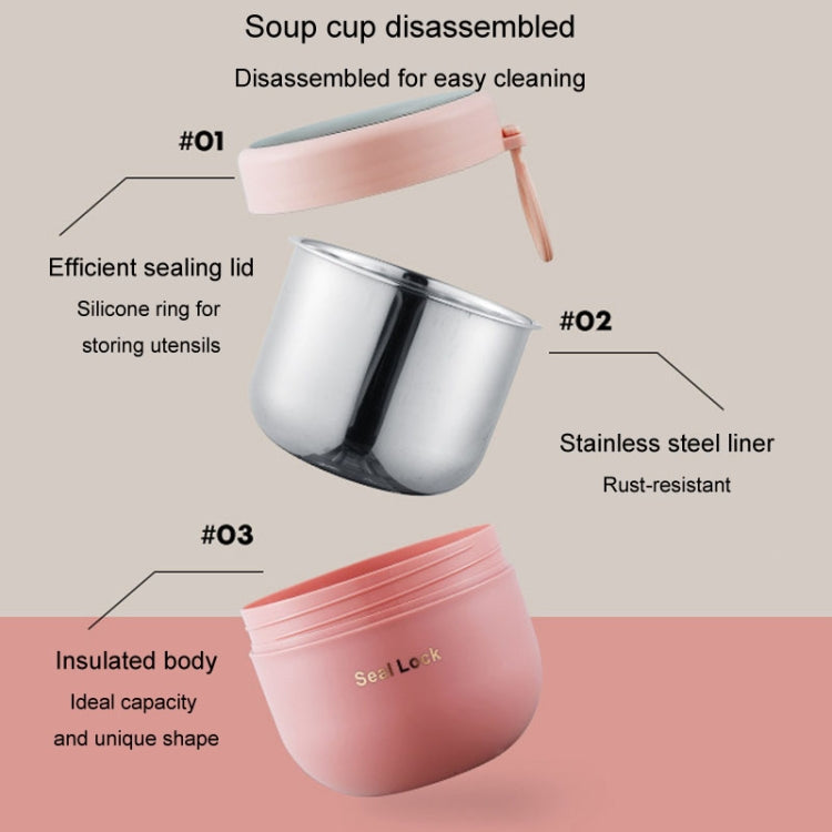 304 Stainless Steel Insulated Soup Bowl Oatmeal Breakfast Cup Portable Lunch Box, Color: 800ml Pink-Reluova