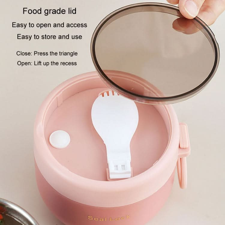 304 Stainless Steel Insulated Soup Bowl Oatmeal Breakfast Cup Portable Lunch Box, Color: 600ml Pink-Reluova