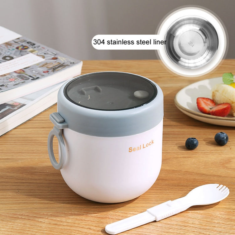 304 Stainless Steel Insulated Soup Bowl Oatmeal Breakfast Cup Portable Lunch Box, Color: 600ml White-Reluova