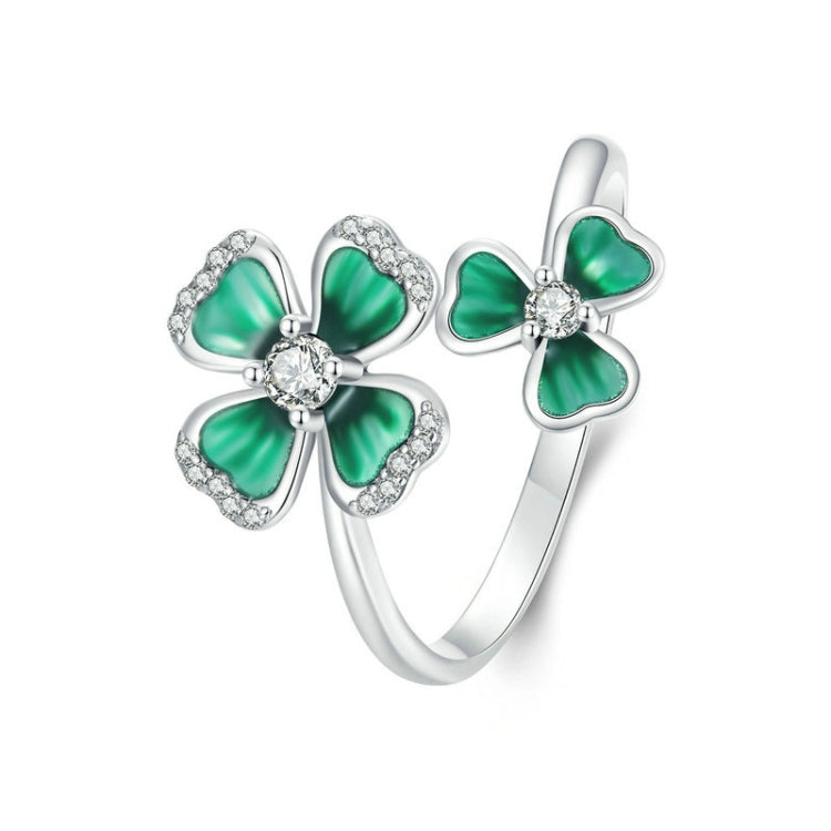 S925 Sterling Silver Platinum Plated Lucky Four-leaf Clover Open Adjustable Ring My Store