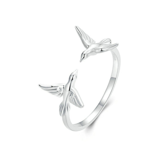 S925 Sterling Silver Platinum Plated Bird Opening Adjustable Ring My Store