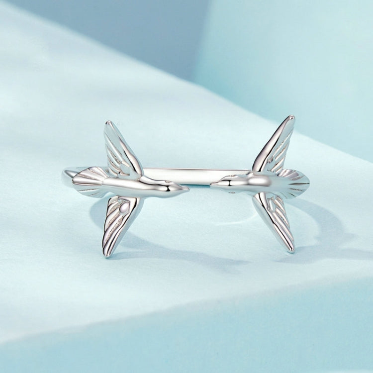 S925 Sterling Silver Platinum Plated Bird Opening Adjustable Ring My Store