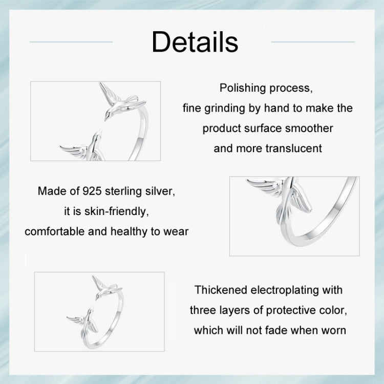 S925 Sterling Silver Platinum Plated Bird Opening Adjustable Ring My Store