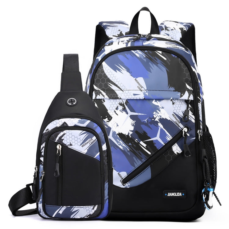 2 In 1 Men Backpack Lightweight Outdoor Daypack Boys Bookbag With Chest Bag, Spec: Blue Honeycomb-Reluova