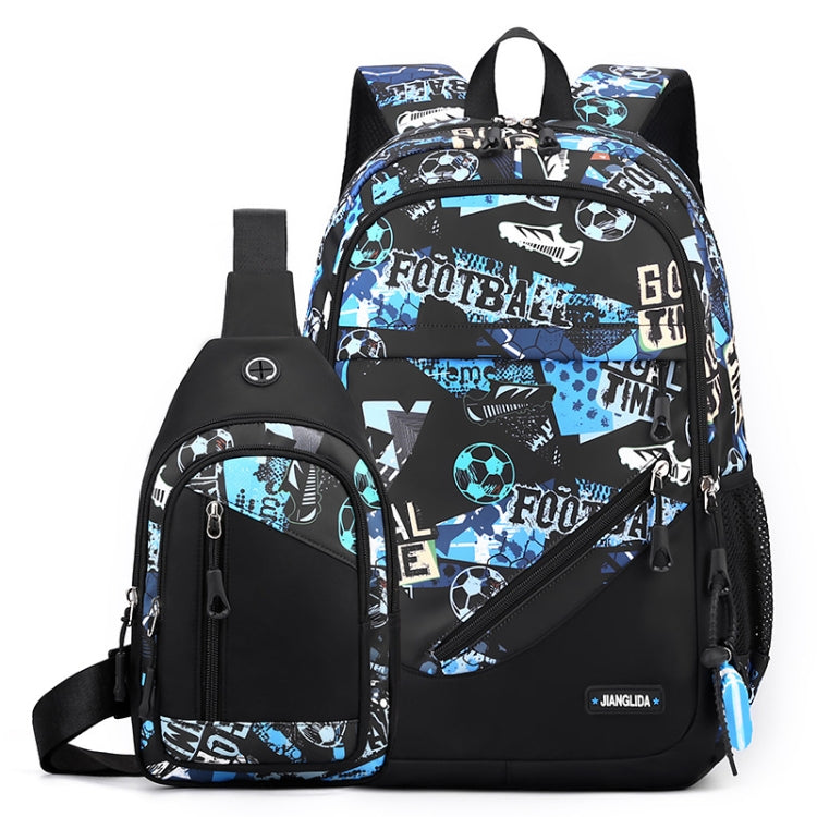 2 In 1 Men Backpack Lightweight Outdoor Daypack Boys Bookbag With Chest Bag, Spec: Blue Football-Reluova