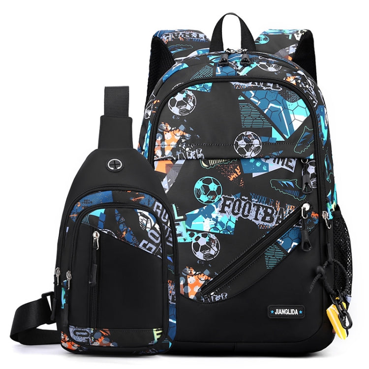 2 In 1 Men Backpack Lightweight Outdoor Daypack Boys Bookbag With Chest Bag, Spec: Green Football-Reluova