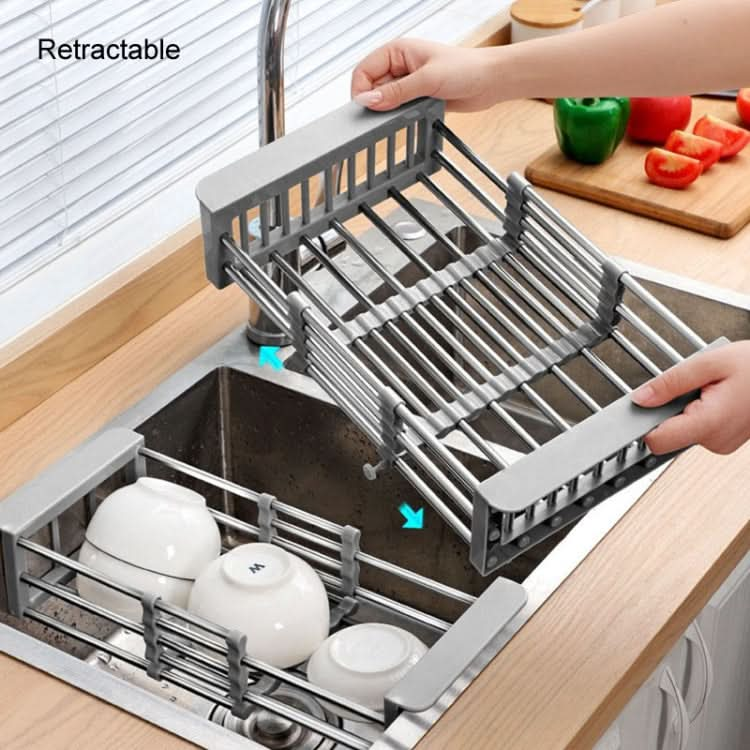 Kitchen Drainage Rack Stainless Steel Retractable Sink Shelf Flatware Storage Organizer