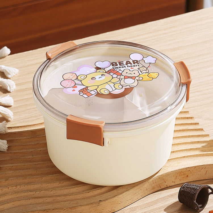 1100ml Cartoon Round Microwaveable Bento Box Outdoor Student Lunch Box(Bear Brown)-Reluova