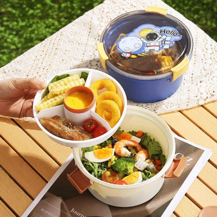 1100ml Cartoon Round Microwaveable Bento Box Outdoor Student Lunch Box(Space Blue)-Reluova