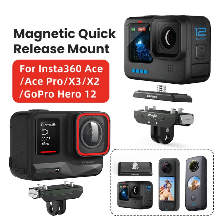 AMagisn Metal Magnetic Quick Release + Top Cover, For Insta360 Ace / Ace Pro / X3 / X2 / GoPro HERO12 Black