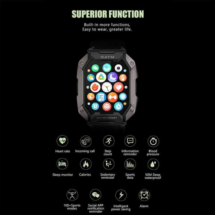 C20Plus 1.81-inch Health Monitoring Waterproof Bluetooth Call Smart Watch