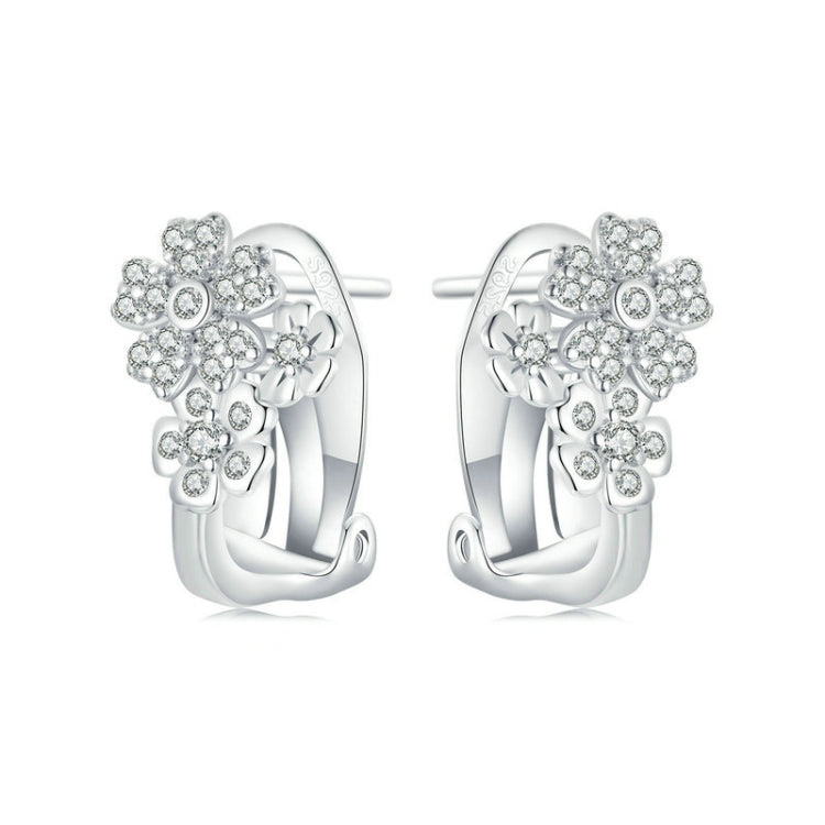 S925 Sterling Silver Platinum Plated Zircon Flower Earrings My Store