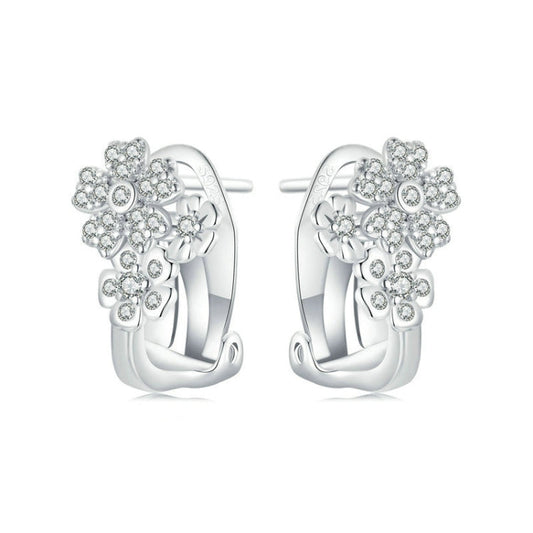 S925 Sterling Silver Platinum Plated Zircon Flower Earrings My Store