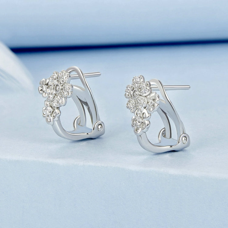 S925 Sterling Silver Platinum Plated Zircon Flower Earrings My Store