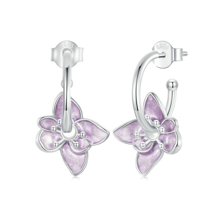 S925 Sterling Silver Platinum Plated Purple Flower Stud Earrings My Store