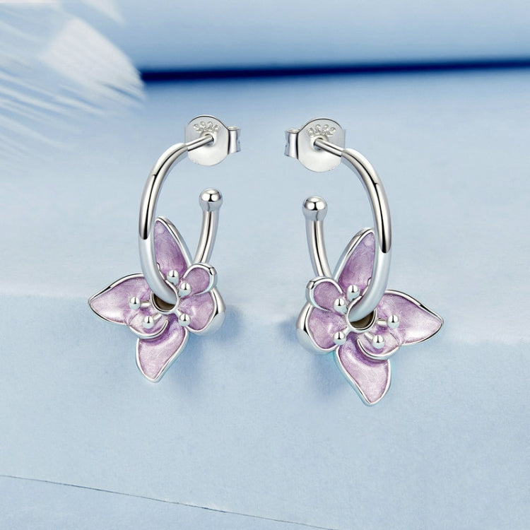 S925 Sterling Silver Platinum Plated Purple Flower Stud Earrings My Store