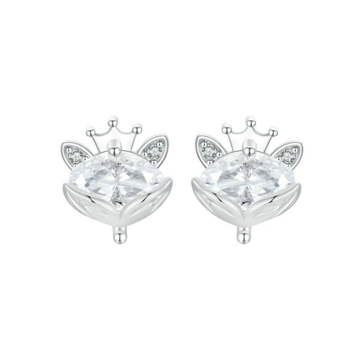 S925 Sterling Silver Platinum Plated Crown Fox Princess Earrings My Store