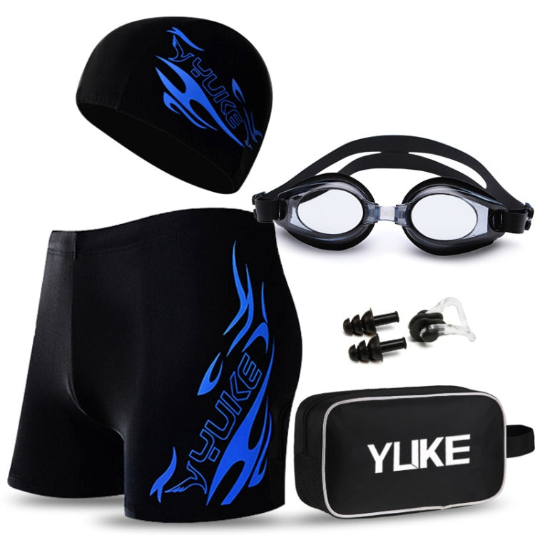 YUKE Men Swimming Set Includes Swim Trunks Glasses Cap Carry Bag