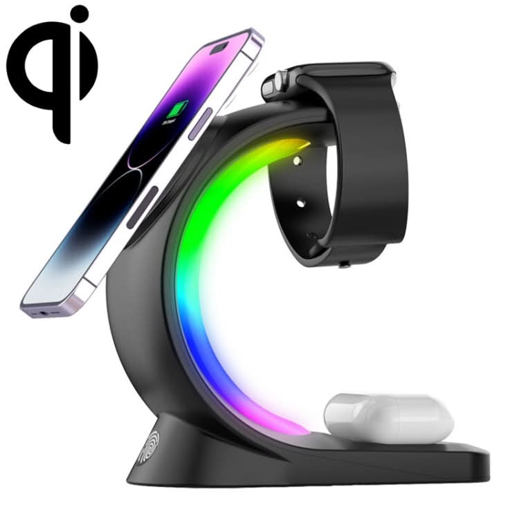 T17 3-in-1 RGB Atmosphere Light MagSafe Phone Watch Earphone Wireless Charger