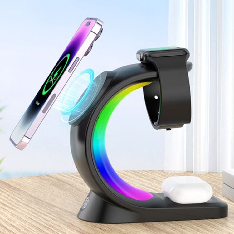 T17 3-in-1 RGB Atmosphere Light MagSafe Phone Watch Earphone Wireless Charger