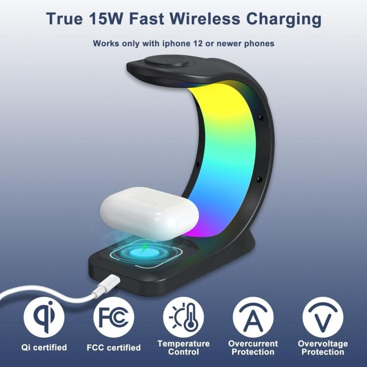 T17 3-in-1 RGB Atmosphere Light MagSafe Phone Watch Earphone Wireless Charger