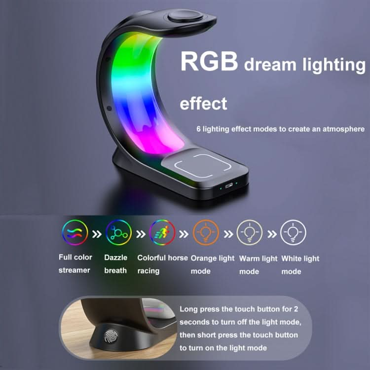 T17 3-in-1 RGB Atmosphere Light MagSafe Phone Watch Earphone Wireless Charger