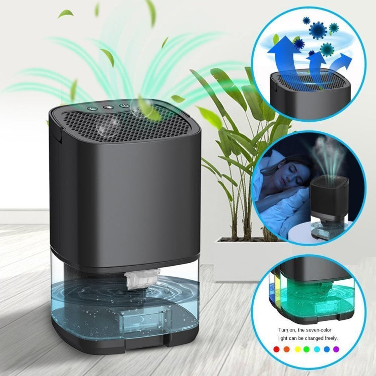 1L 36W Air Dehumidifier for Home Damp Drying Clothes with 7 colors Light EU Plug(Black)-Reluova