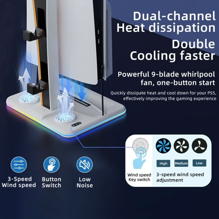 For PS5 Slim Iplay HBP-539 Console Cooling Base With RGB Ambient Light Vertical Grip Stand Charger Reluova